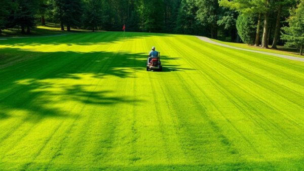 Mowing golf course greens with precision on a lush green course.