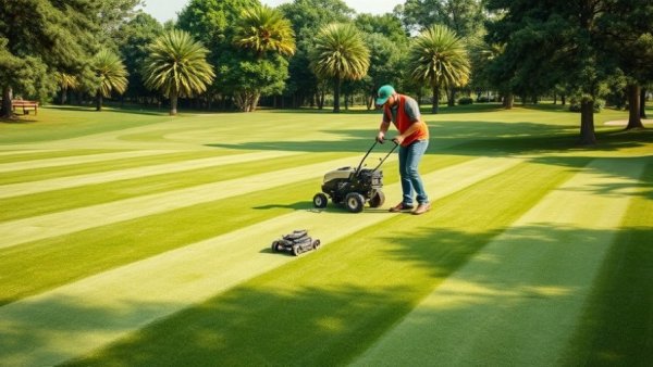 Professional mowing golf course greens with precision and care.