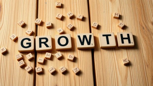 Wooden tiles spelling growth on wooden surface for structuring restaurant deals.