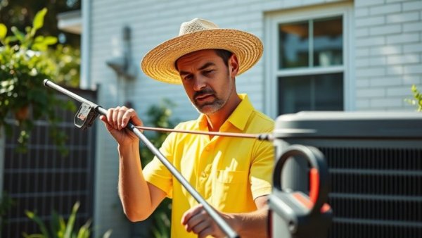 Man restringing a string trimmer quickly outdoors