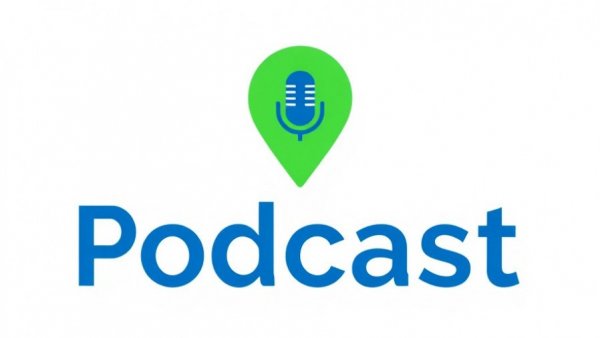Minimalistic podcast logo with green microphone icon