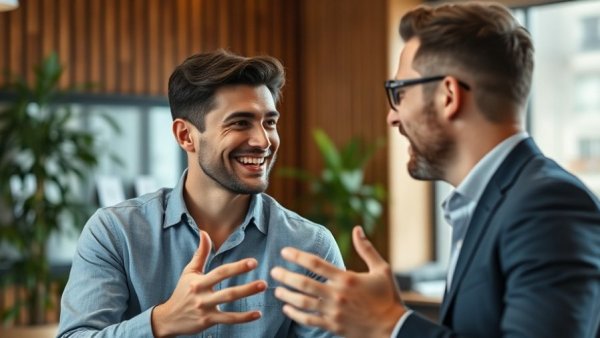 $50 million milestone discussed by a smiling young man in an office.