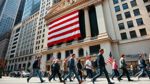 New York Stock Exchange with American flag, symbolizing bullish outlook.