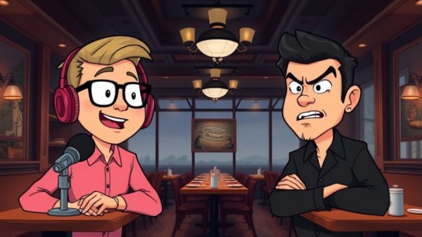 Podcast hosts discuss Mass Restaurant Closures in empty restaurant scene.