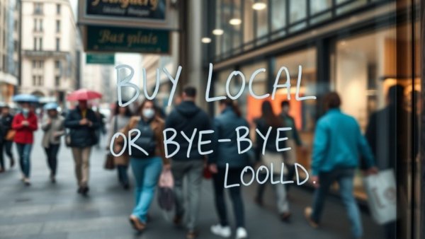 Marketing and Franchise Expansion message on storefront encouraging local shopping.