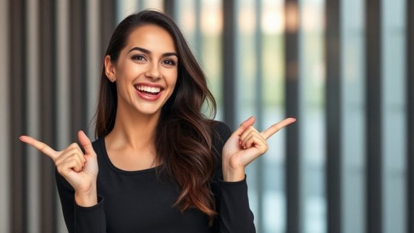 Excited woman promoting real estate lead generation concept