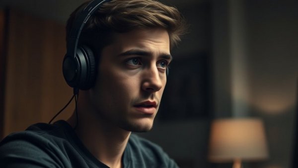 AI Call Center Failures depicted by a concerned man wearing headphones.