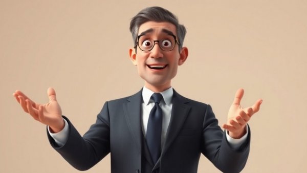 Animated man discussing technology limits, dynamic expression.
