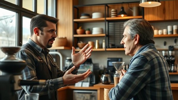 Customer Aggression Crisis in restaurant setting as staff confronts frustrated patron.