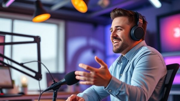 Engaging podcast discussion on sales secrets, modern studio.