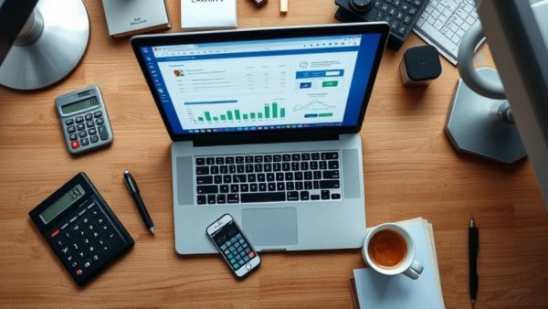 Simple Bookkeeping for Small Business Owners setup with laptop and devices.