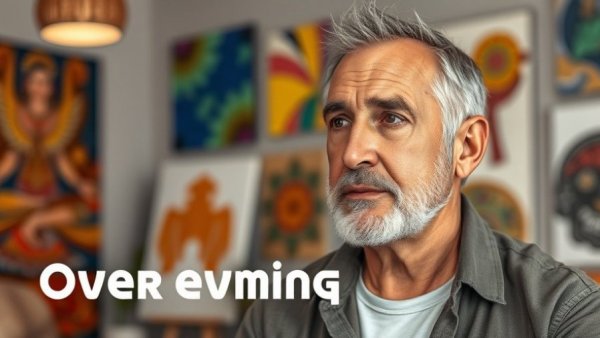 Man discussing overcoming fear of rejection in an art-filled room.