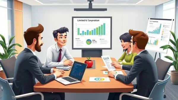 Business team discussing Limited Liability Corporation benefits with charts.