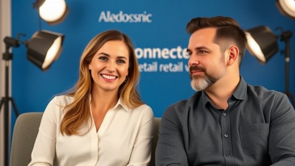 Connected retail car buying interview on split-screen with smiling hosts.