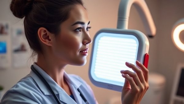 Therapist demonstrating Celluma light therapy device on patient