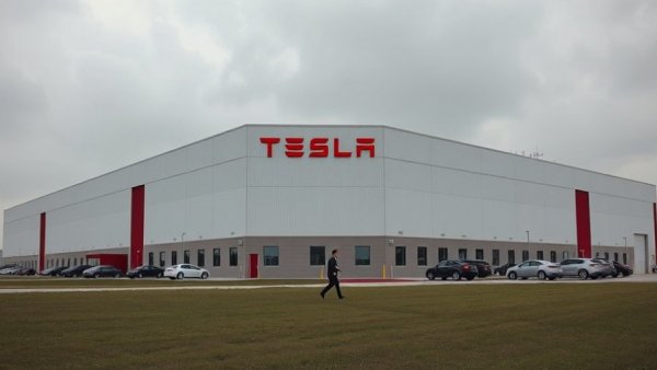 Tesla solar manufacturing plant in Texas on an overcast day.