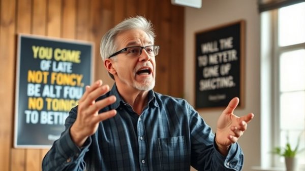 Energetic speaker discussing self-acceptance and personal growth