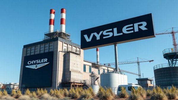 Stellantis Brampton plant signage with Chrysler logo, clear day.