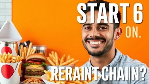 A man discusses restaurant growth strategies with vibrant graphics.