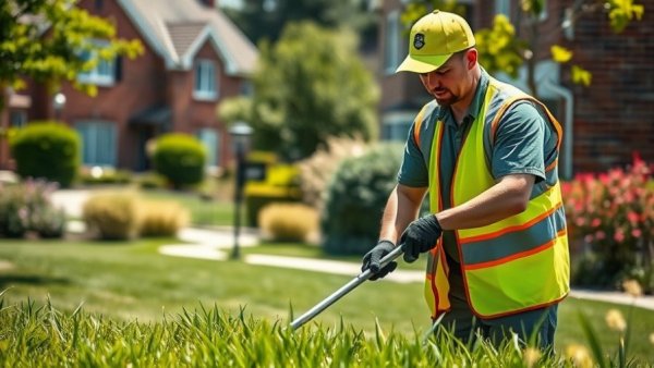 Lawn care worker trimming grass, avoiding financial mistake common to lawn care owners.