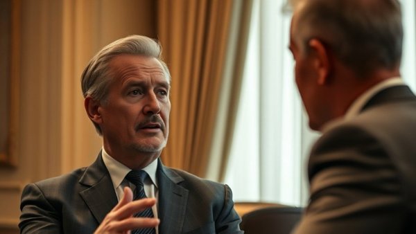 Middle-aged man gesturing during a business talk for VW dealer engagement solutions.