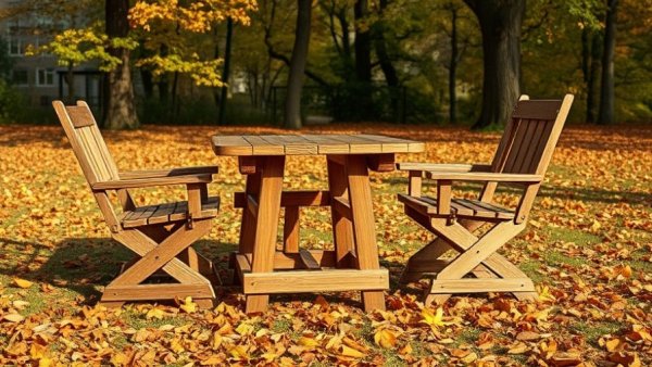 Autumn leaves on a wooden table, symbolizing seasonal change.