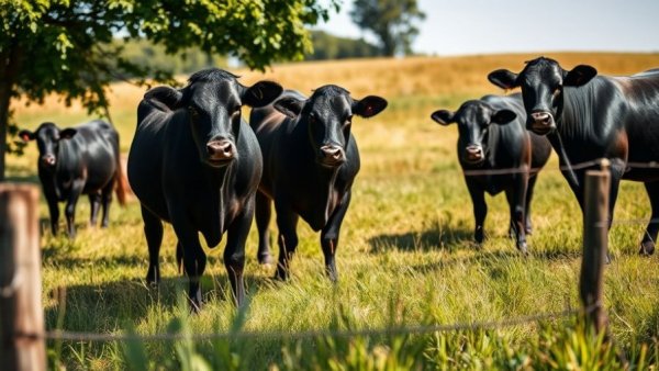 American cattle shortage highlighted by black cattle in a grassy field.