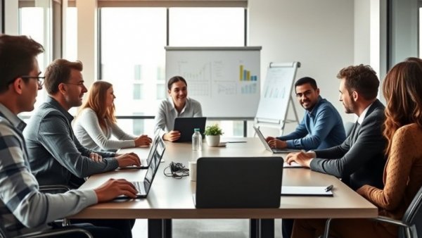 Effective delegation in the workplace shown through a team meeting in an office setting.