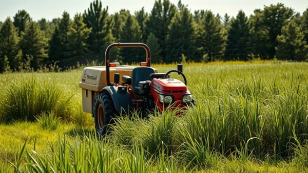 Industrial mower clearing field grass, land clearing services