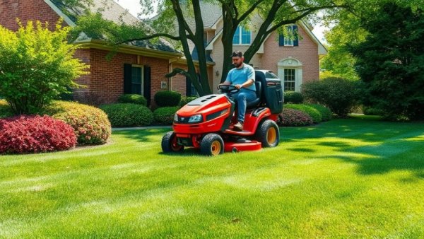 Pro landscaper mowing a lawn showcasing a day in the life outdoors.