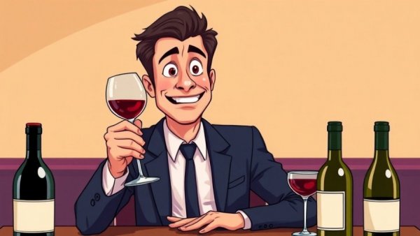 Young man skeptical about wine at tasting event, this wine is terrible.