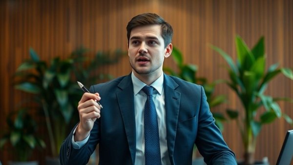 Young businessman energetically discussing ideas in the office.