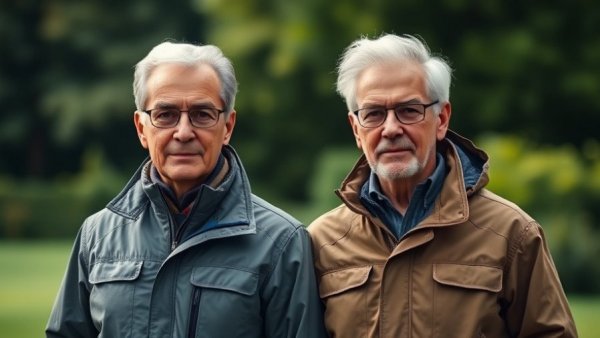 Mature couple standing together outdoors in jackets, Chip Wilson Divorce
