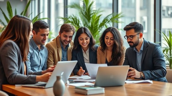 Professionals collaborating in a modern office, highlighting key skills for remote project operations managers.