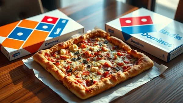 Domino's new pizza compared to Big Mac, on a table with boxes.