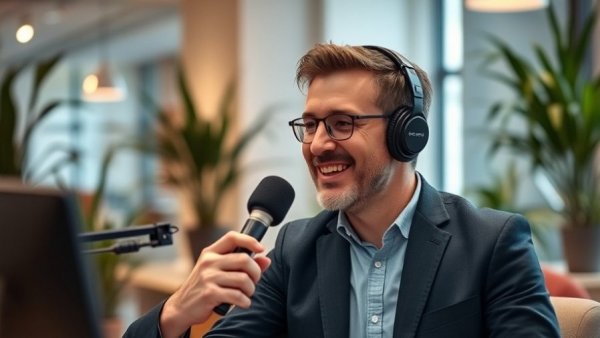 Man discussing opportunities in high-paying careers without debt in podcast.