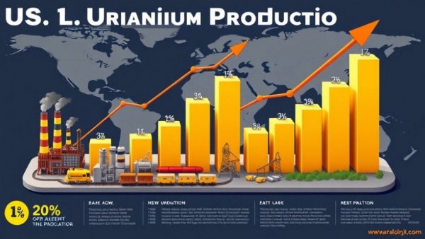 U.S. uranium production infographic with growth chart and statistics.