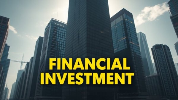 Futuristic cityscape with skyscrapers and investment text.