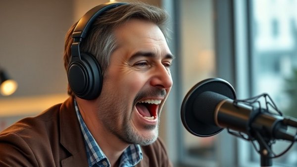 Man discussing content generation strategies enthusiastically in studio