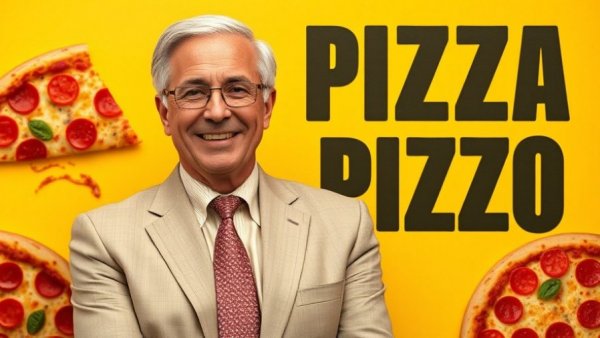 Smiling senior man with pizzas, California Pizza Kitchen insights.