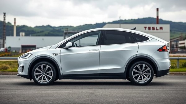 Tesla Model X in front of Tesla facility, self-driving violations context.