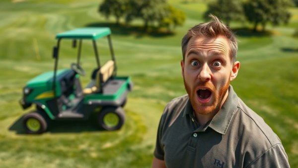 Golf course maintenance techniques demonstrated with turf vehicle.