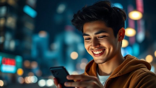 Young person using smartphone at night, GEO for Dentists