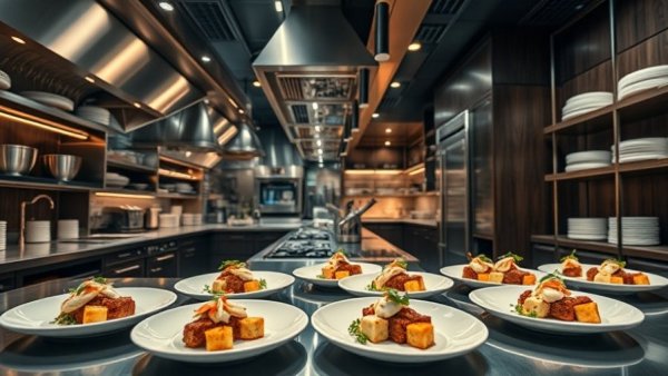 Book cover for 'The Food Business Blueprint' depicts a high-end restaurant kitchen, showcasing the complexity of restaurant operations.