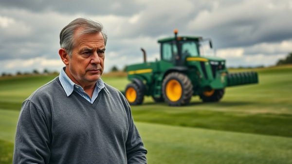 Golf course fairways maintenance with tractor work and speaker.