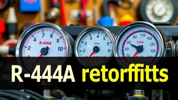 Reduce A/C Costs with R444A: A/C gauges in a workshop setting.