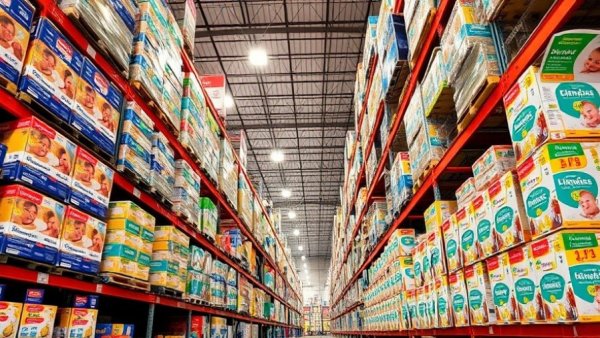 Costco shelves stocked with new Kirkland diaper brand.
