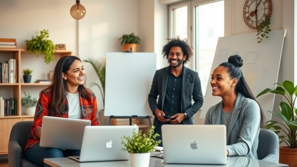 Team meeting in home office for work from home operations jobs.