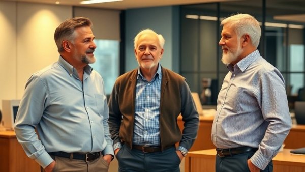 Business meeting with three men discussing a $9,000 landscaping job.