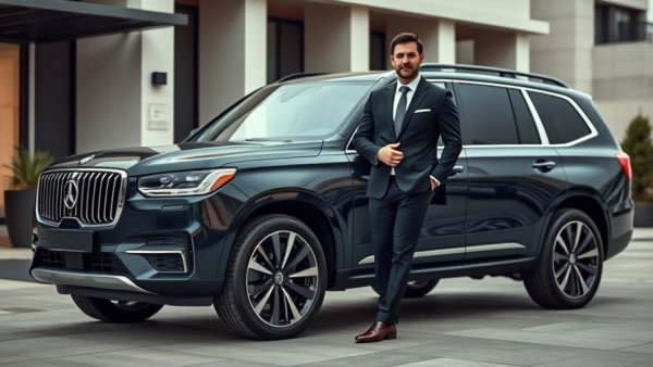 Chinese luxury auto industry competition with sleek SUV and executive.